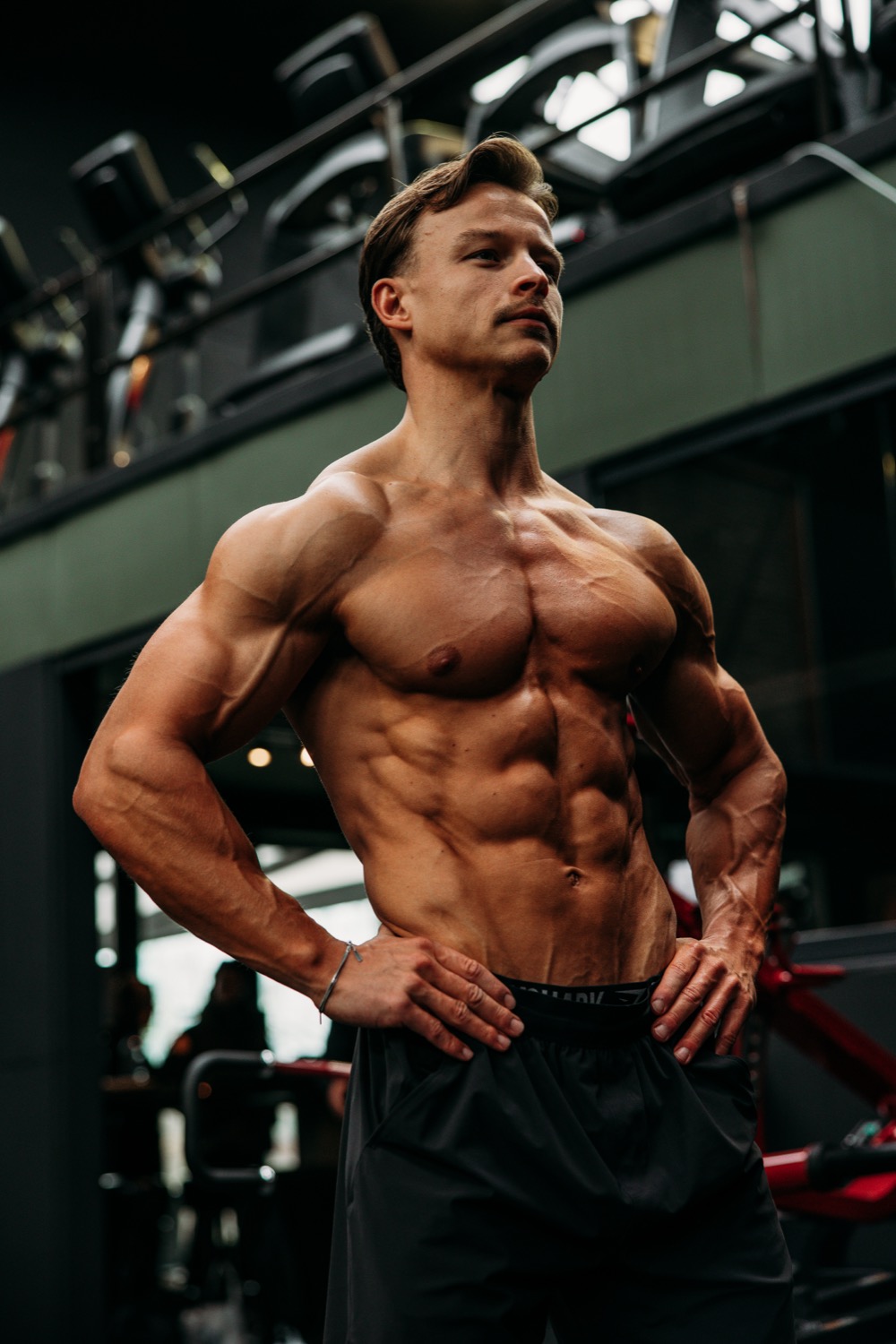 Atletische, gespierde man in de sportschool
